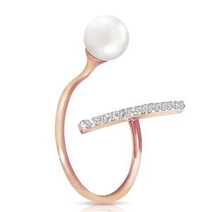 14K Rose Gold Ring Natural Diamond & Pearl